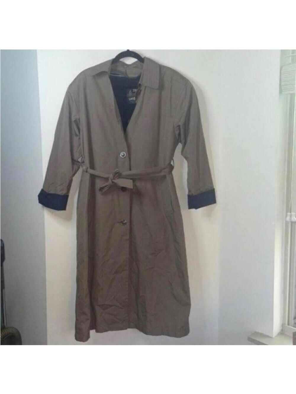 London Fog Brown Long Sleeve Long Line Trench Coat Blue Trim Removable lining